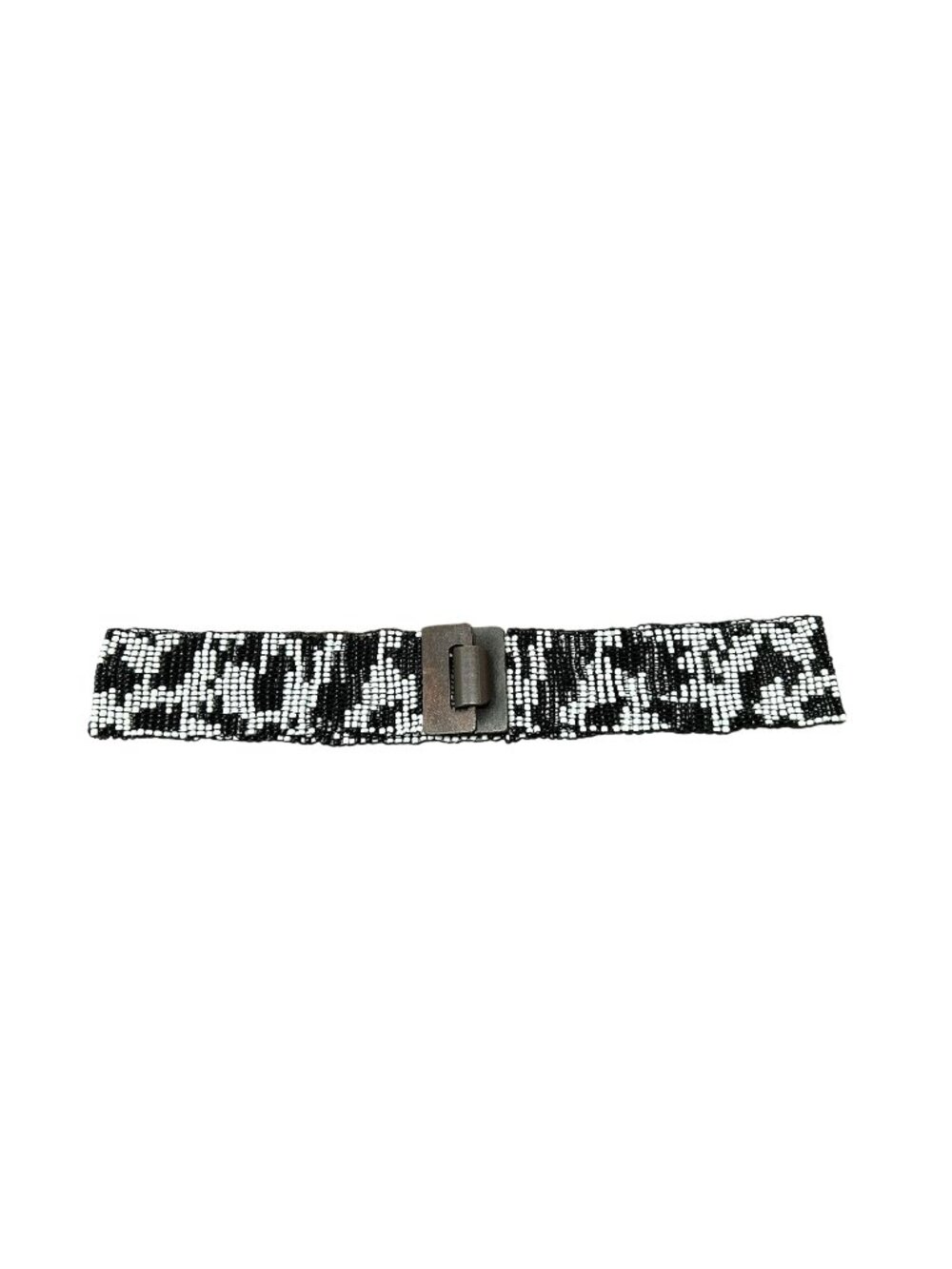 Small/Medium Black White Beaded Stretch Belt Metal Clasp Retro Statement Style